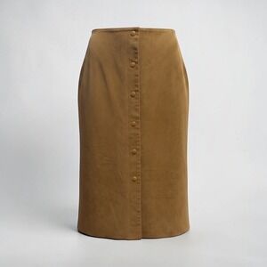 Banana Republic Womens Camel Brown Suede Leather Button Front Midi Skirt 4 NEW
